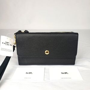 COACH Triple Pebbled Leather Wristlet Wallet